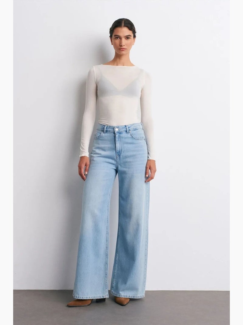 Blouse en maille ajustée à col bateau et manches longues dilvin Blanc cassé - Kiabi