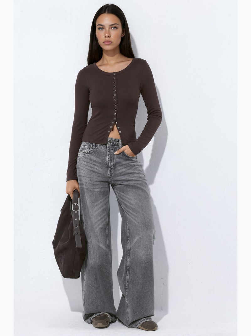 Blouse en maille avec boutons-pression sur toute la longueur devant hiccup Marron chocolat - Kiabi