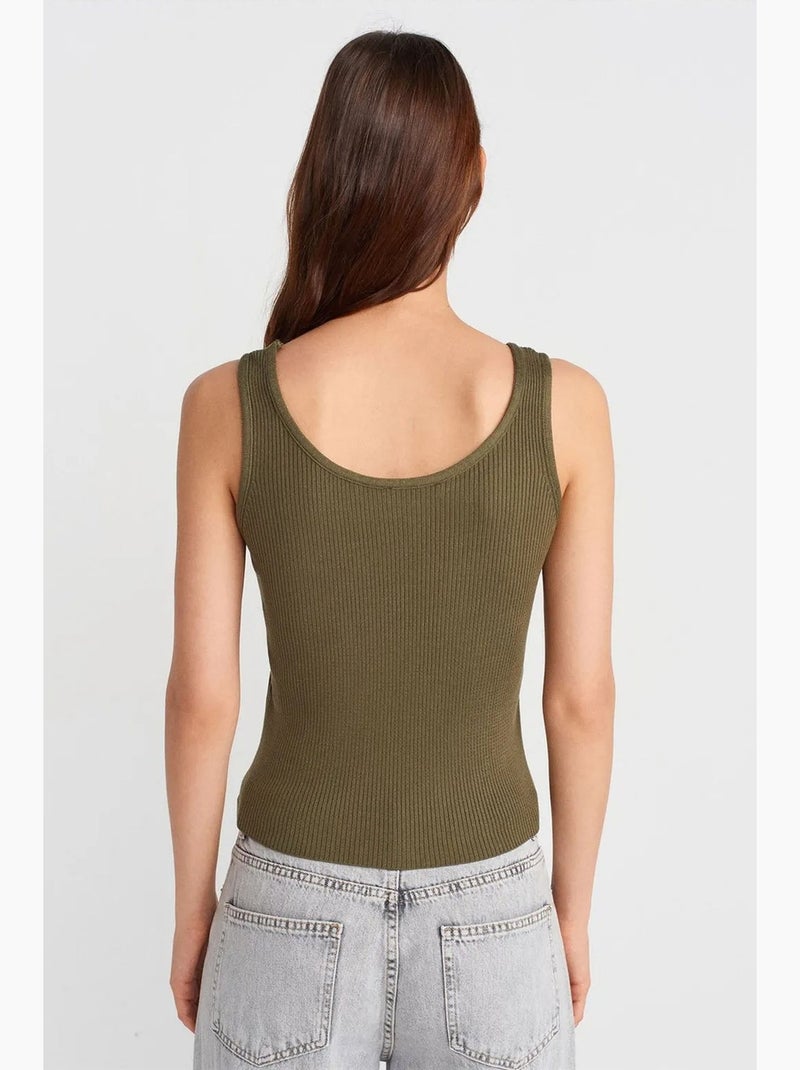 Blouse en maille côtelée sans manches dilvin Vert kaki - Kiabi