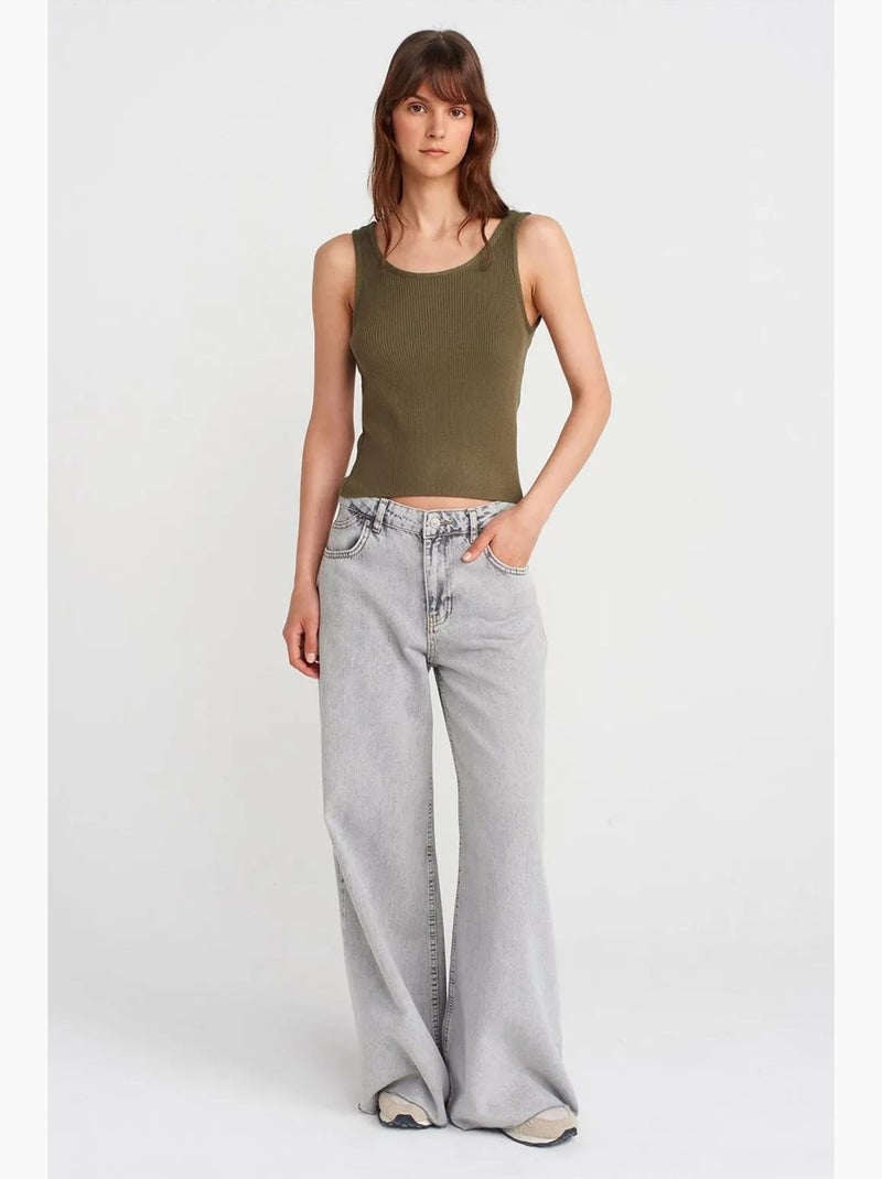 Blouse en maille côtelée sans manches dilvin Vert kaki - Kiabi