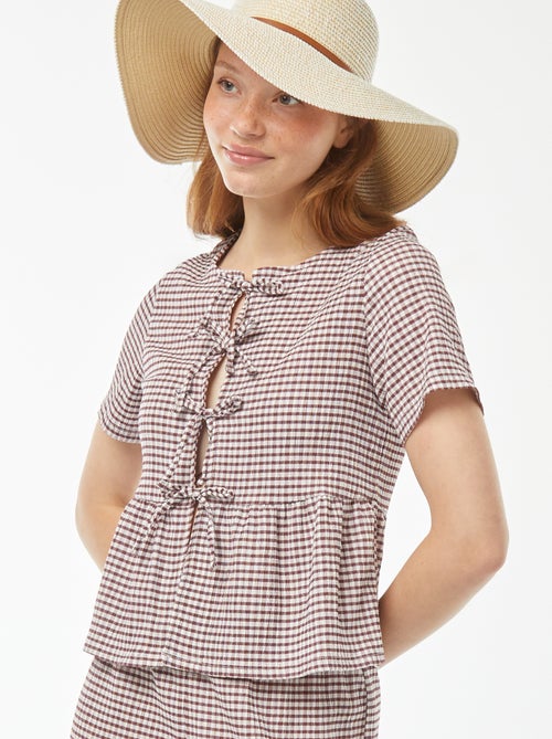 Blouse en matière crêpée avec ouverture à nouer - Kiabi