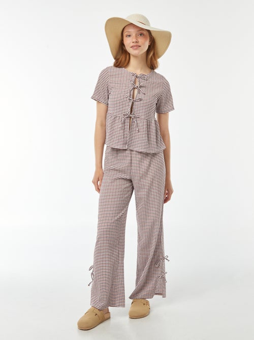 Blouse en matière crêpée avec ouverture à nouer - Kiabi