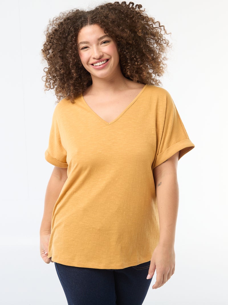Blouse en matière crêpée manches courtes Beige - Kiabi