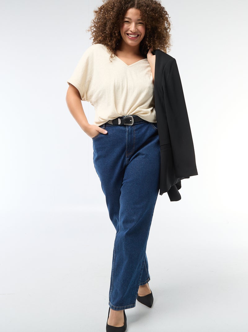 Blouse en matière crêpée manches courtes Beige - Kiabi