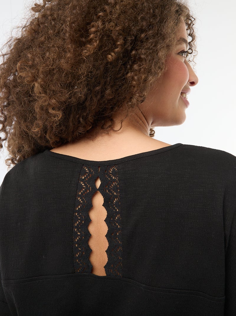 Blouse en matière crêpée manches courtes Noir - Kiabi
