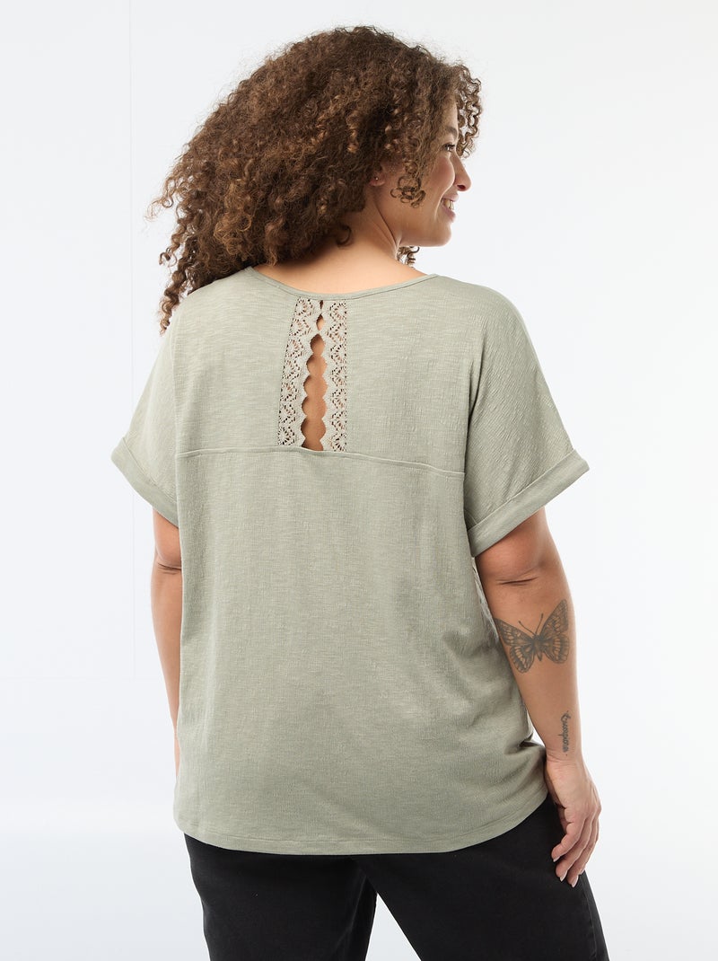 Blouse en matière crêpée manches courtes Vert - Kiabi