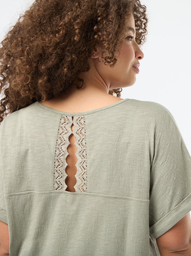 Blouse en matière crêpée manches courtes Vert - Kiabi