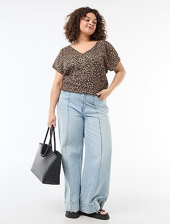 Blouse en matière gaufrée à manches courtes