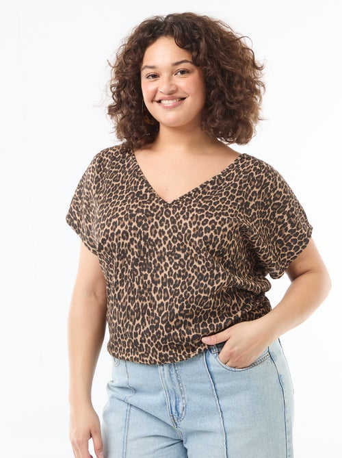 Blouse en matière gaufrée à manches courtes - Kiabi