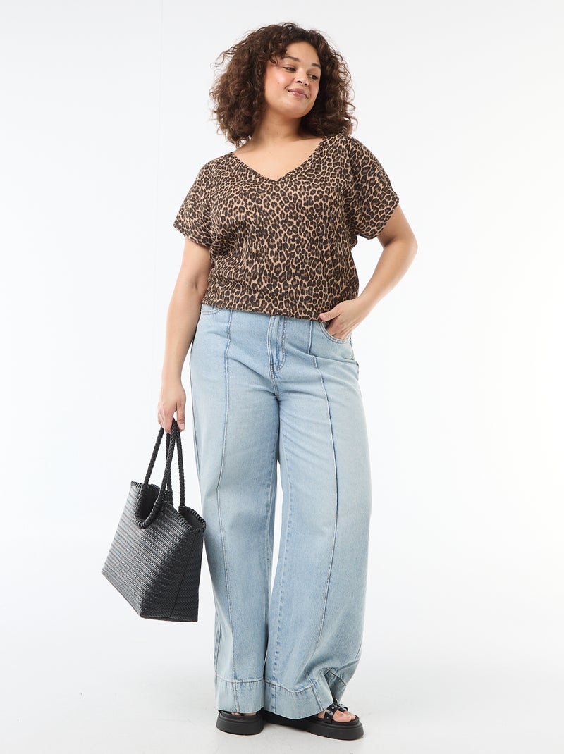 Blouse en matière gaufrée à manches courtes Beige - Kiabi