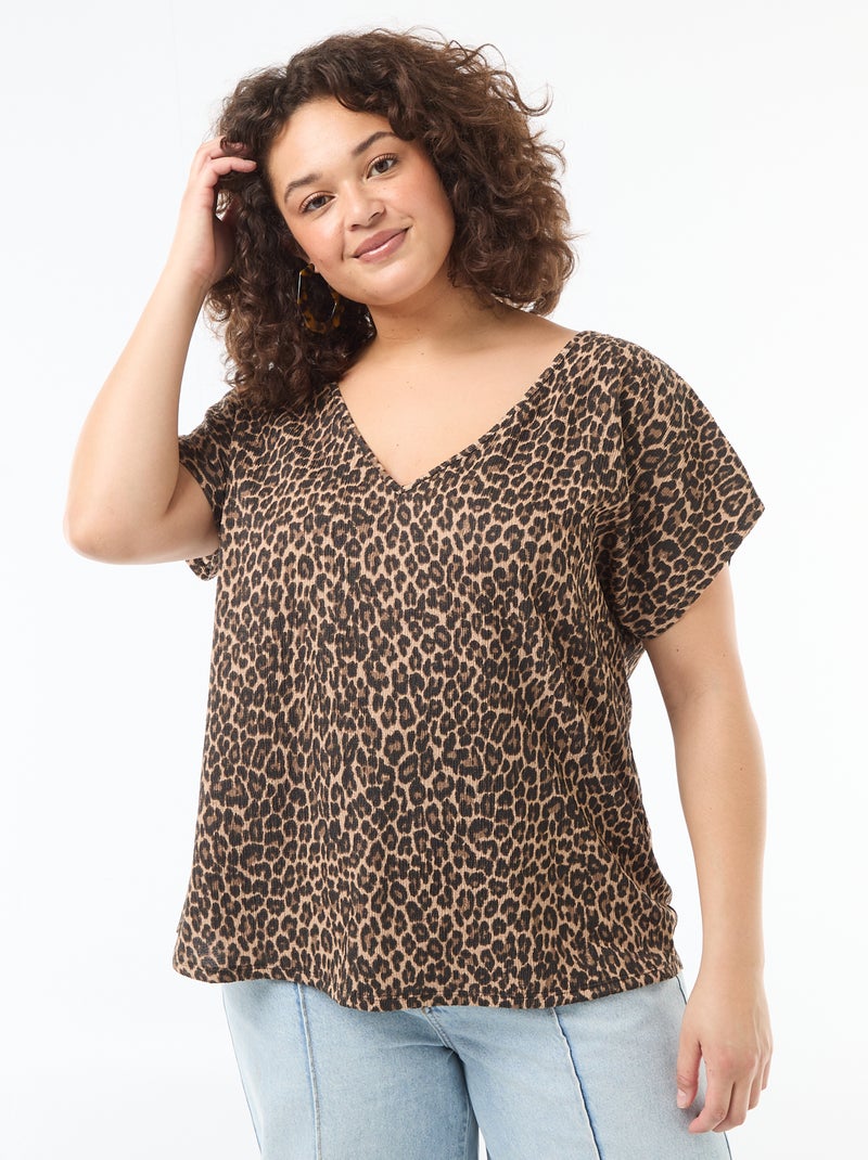 Blouse en matière gaufrée à manches courtes Beige - Kiabi