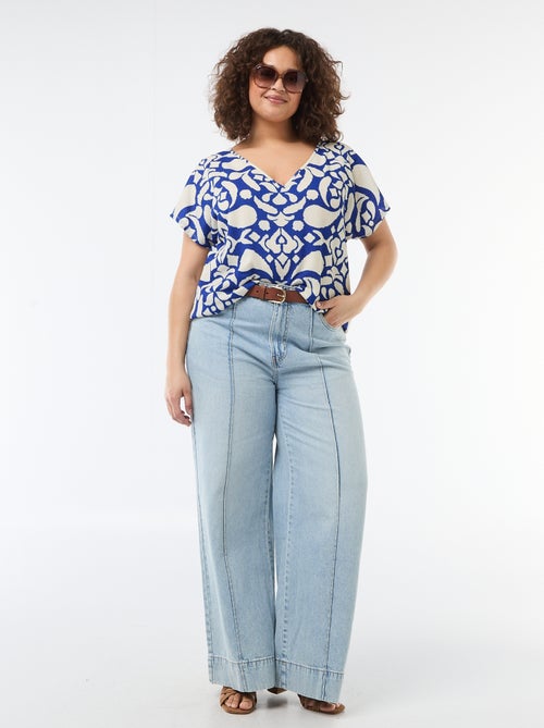 Blouse en matière gaufrée à manches courtes - Kiabi