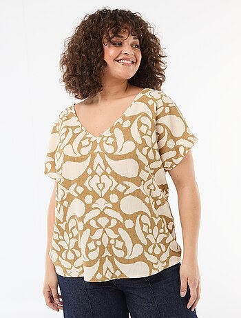 Blouse en matière gaufrée à manches courtes