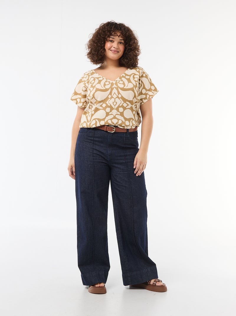 Blouse en matière gaufrée à manches courtes Marron - Kiabi
