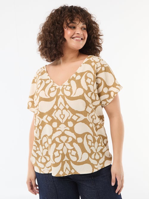 Blouse en matière gaufrée à manches courtes - Kiabi