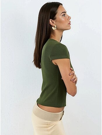 Blouse en mélange de coton à col rond et manches courtes busem