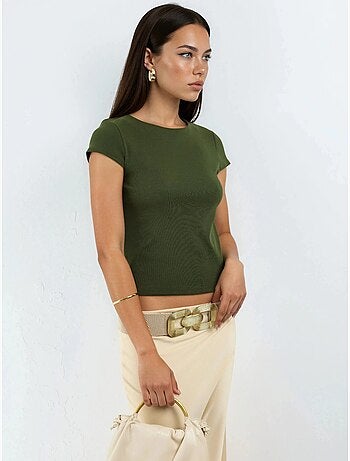 Blouse en mélange de coton à col rond et manches courtes busem