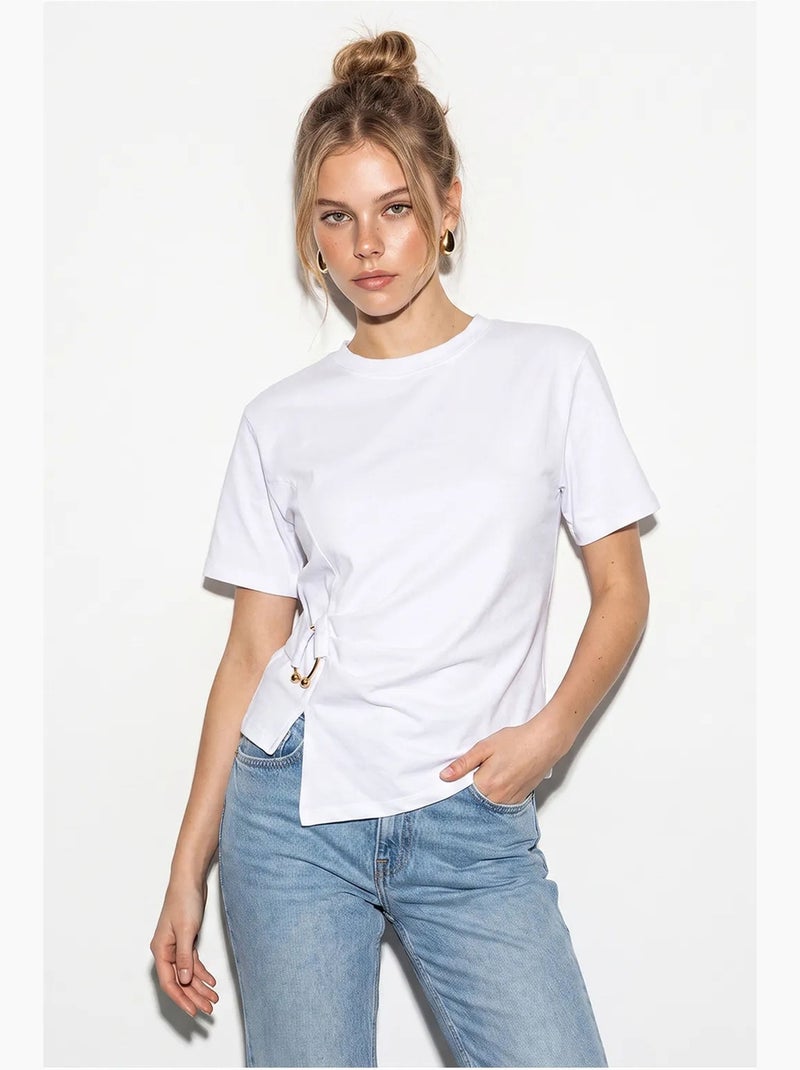 Blouse en mélange de coton à col rond lucci Blanc - Kiabi