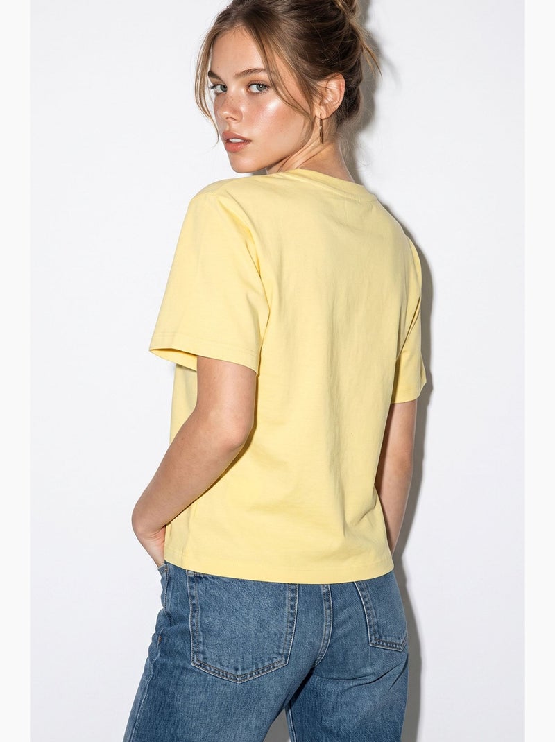 Blouse en mélange de coton à col rond lucci Jaune citron - Kiabi