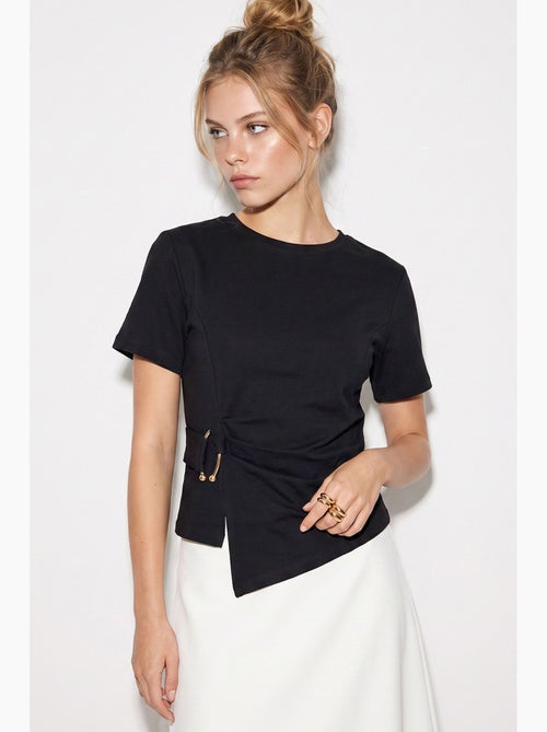 Blouse en mélange de coton à col rond lucci - Kiabi