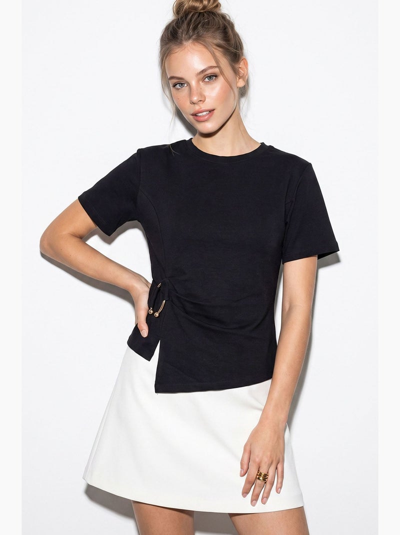 Blouse en mélange de coton à col rond lucci Noir - Kiabi