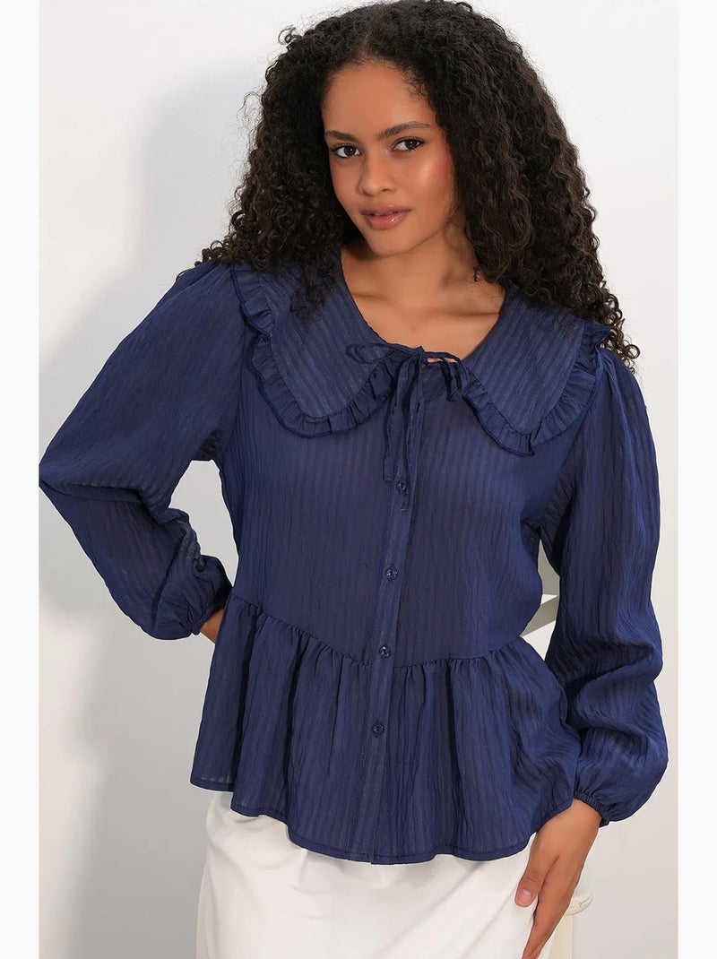 Blouse en mélange de viscose col claudine bdart Bleu marine - Kiabi