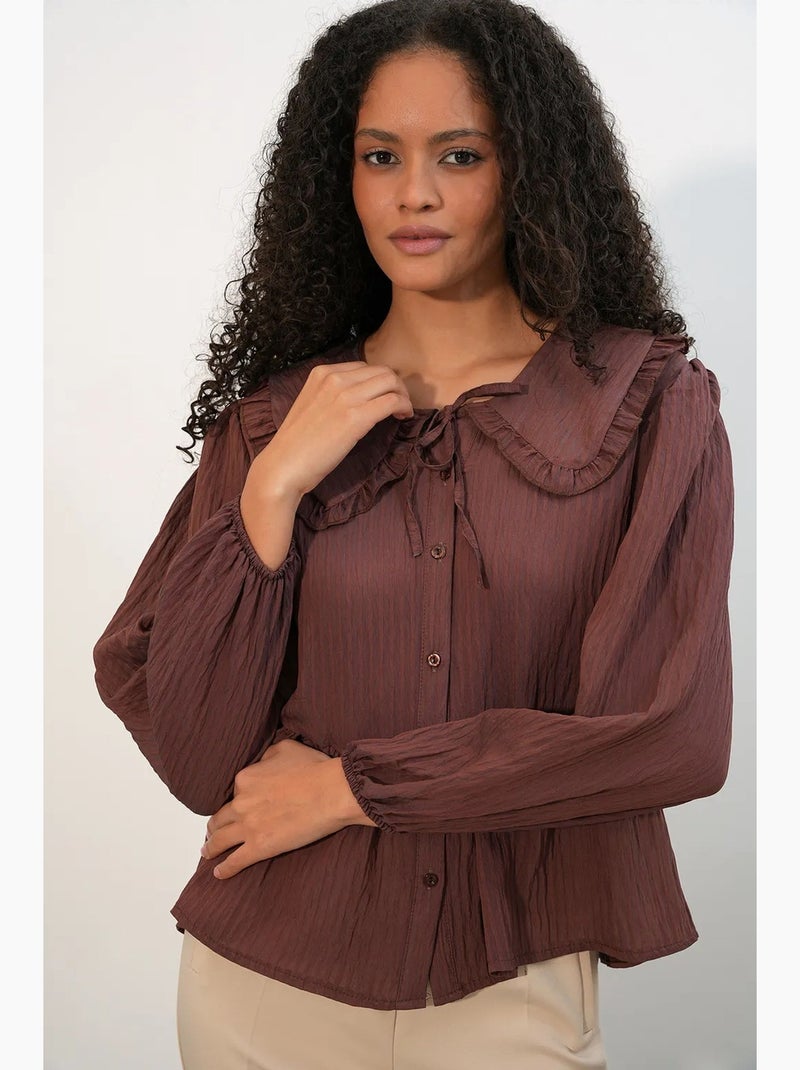 Blouse en mélange de viscose col claudine bdart Marron - Kiabi