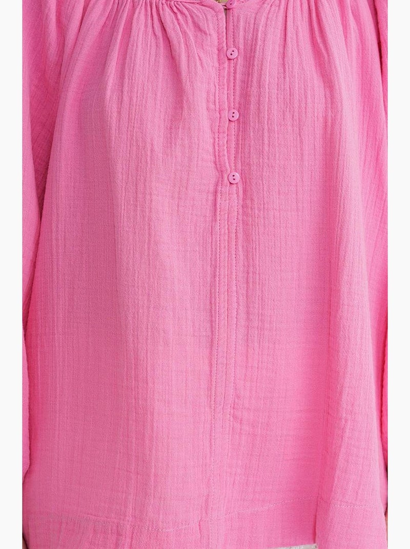Blouse en mousseline boutonnée mixray Rose fluo/Solinotes - Kiabi