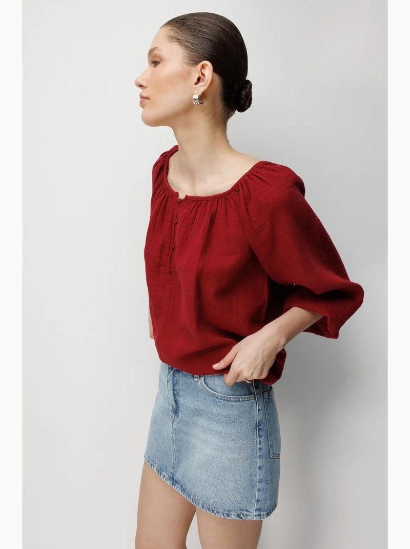 Blouse en mousseline boutonnée mixray Rouge bordeaux - Kiabi
