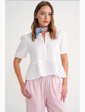 Blouse en mousseline texturée à col rond et boutons mixray