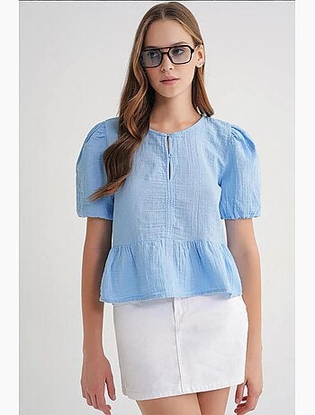 Blouse en mousseline texturée à col rond et boutons mixray