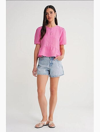 Blouse en mousseline texturée à col rond et boutons mixray