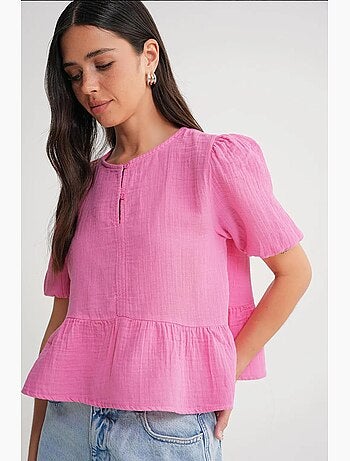 Blouse en mousseline texturée à col rond et boutons mixray