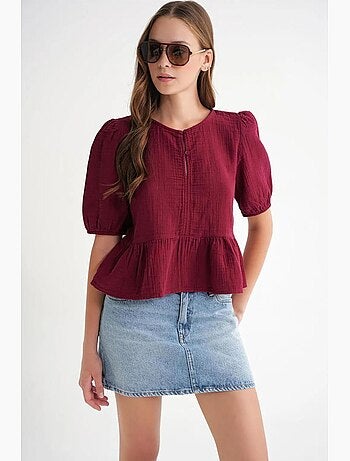 Blouse en mousseline texturée à col rond et boutons mixray