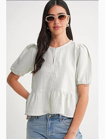 Blouse en mousseline texturée à col rond et boutons mixray