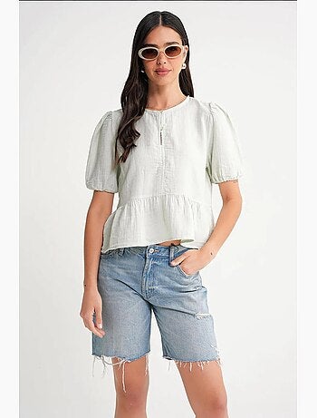 Blouse en mousseline texturée à col rond et boutons mixray