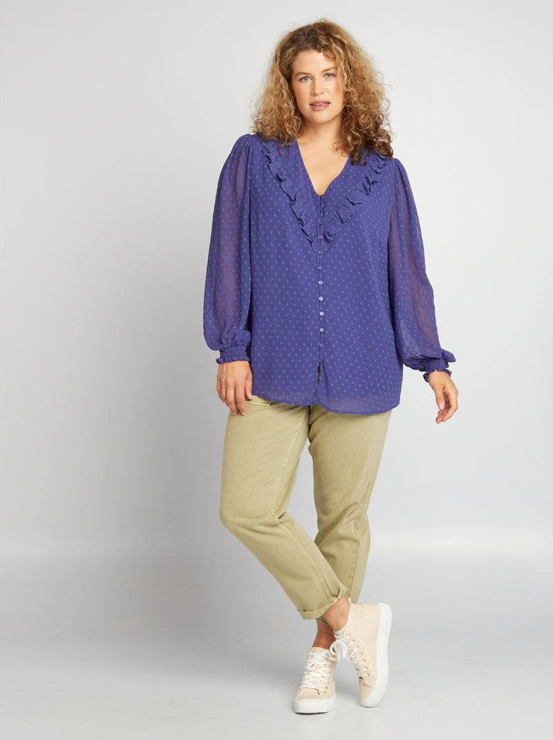 Blouse en plumetis et volantée Bleu - Kiabi