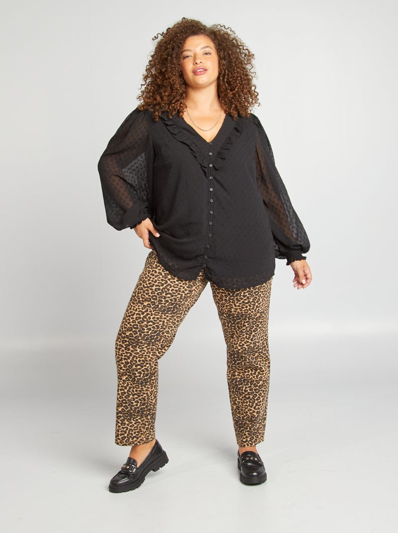 Blouse en plumetis et volantée noir - Kiabi