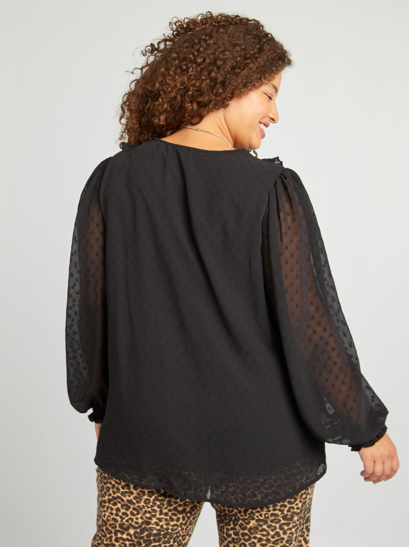 Blouse en plumetis et volantée noir - Kiabi