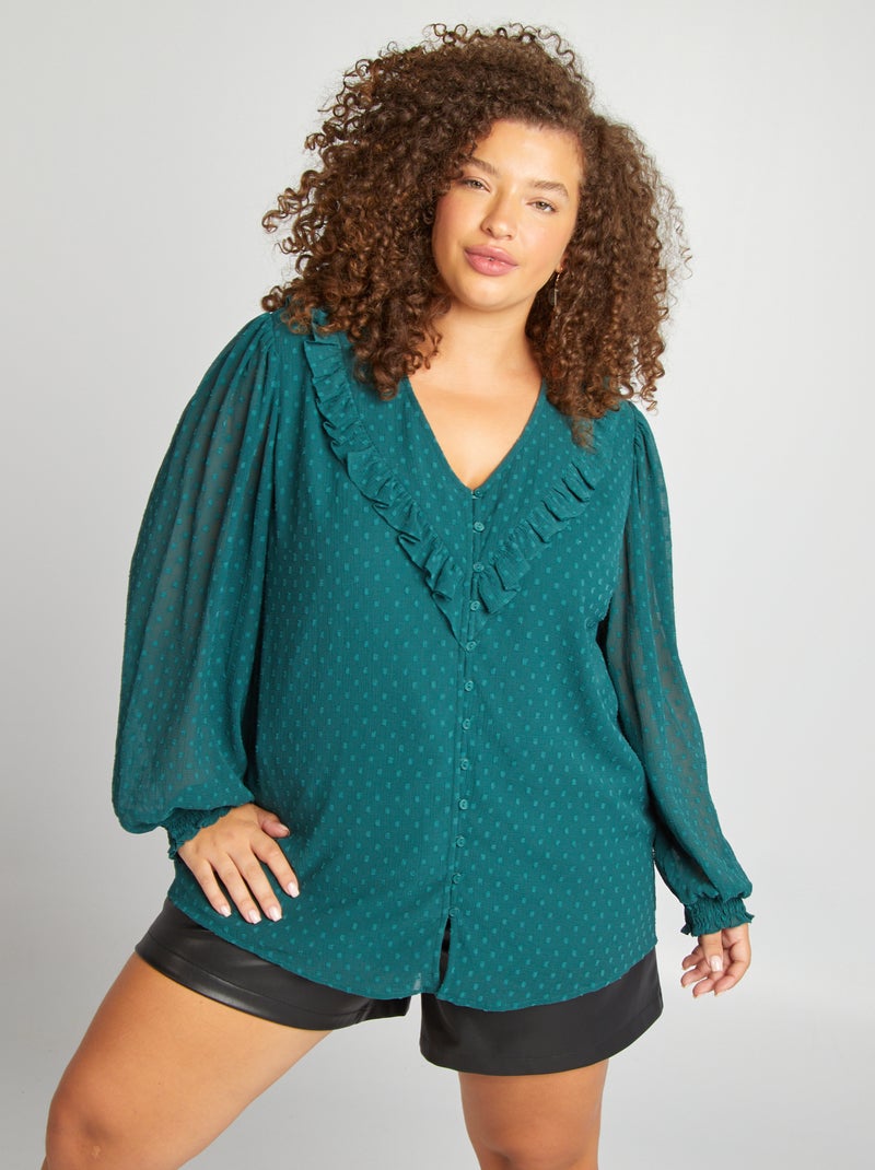 Blouse en plumetis et volantée Vert - Kiabi