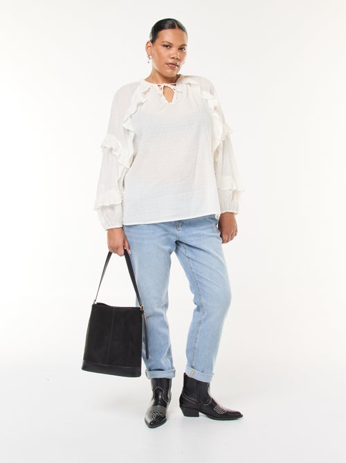 Blouse en plumetis volantée avec liens à nouer au col - Kiabi