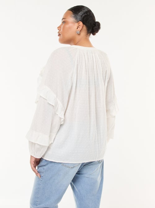 Blouse en plumetis volantée avec liens à nouer au col - Kiabi