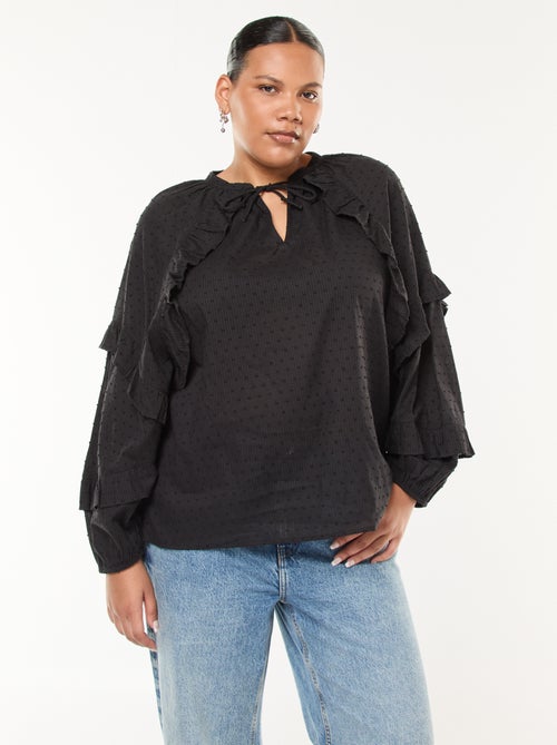 Blouse en plumetis volantée avec liens à nouer au col - Kiabi
