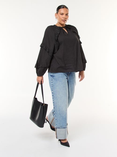 Blouse en plumetis volantée avec liens à nouer au col - Kiabi