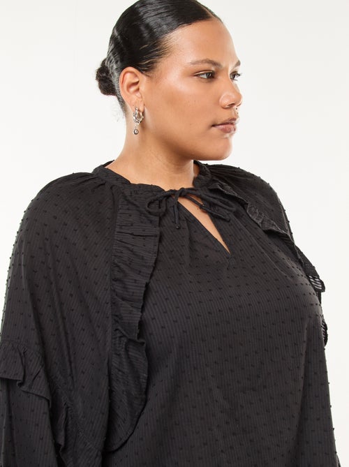 Blouse en plumetis volantée avec liens à nouer au col - Kiabi