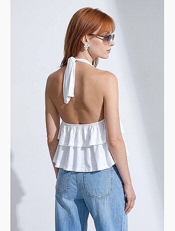 Blouse en popeline à col halter et volant dilvin
