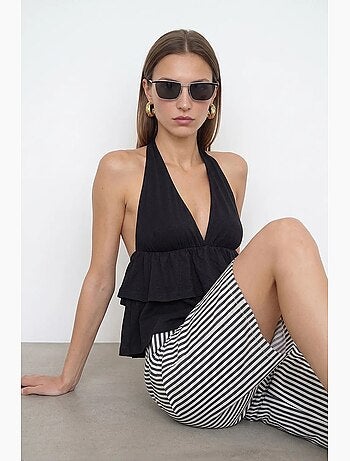 Blouse en popeline à col halter et volant dilvin