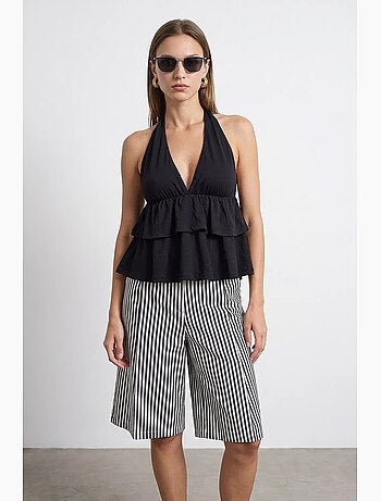Blouse en popeline à col halter et volant dilvin