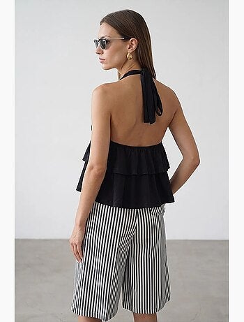 Blouse en popeline à col halter et volant dilvin