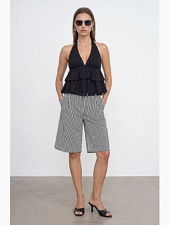 Blouse en popeline à col halter et volant dilvin